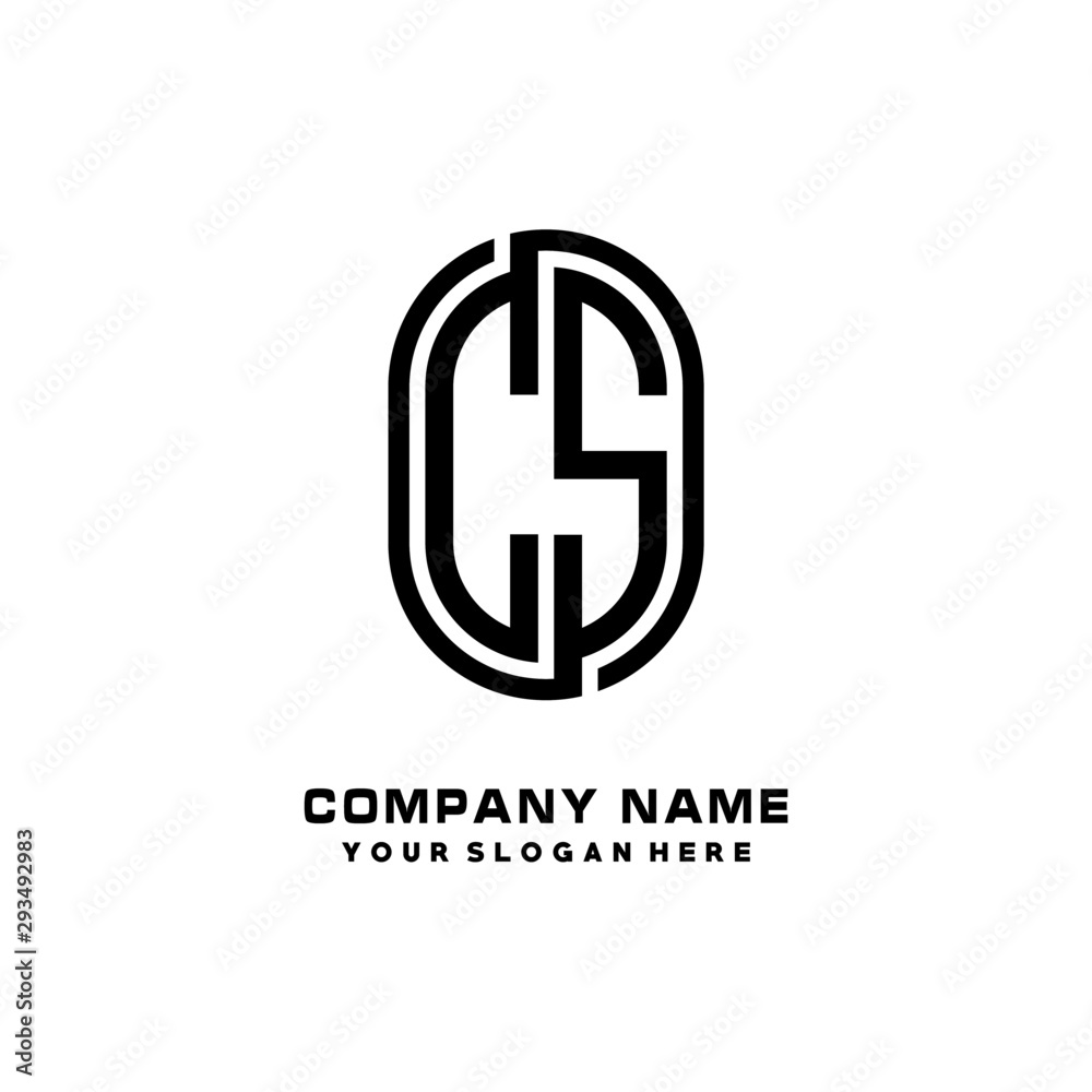 Fototapeta premium Initial Letter CS Linked Rounded Design Logo, Black color. feminine outline logo design