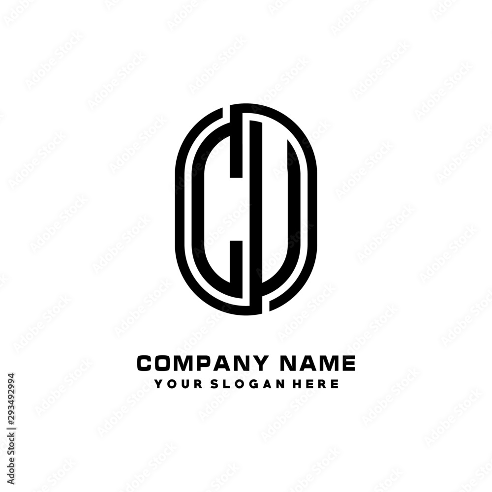Initial Letter CU Linked Rounded Design Logo, Black color. feminine outline logo design Initial Letter CU Linked Rounded Design Logo, Black color. feminine outline logo design