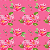 seamless pattern with pink  peony flowers and leaves