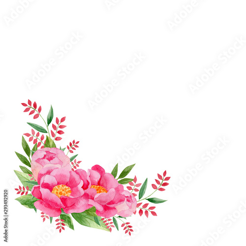 watercolor hand drawn peony floral background with flowers