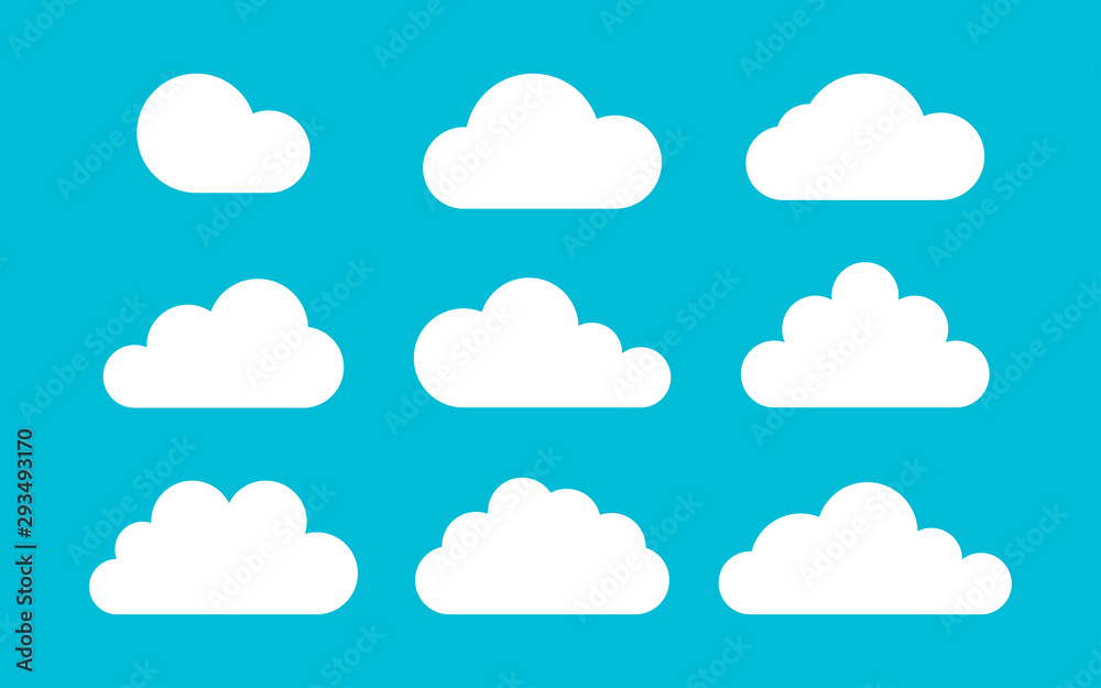 set of clouds on a blue background in flat style, vector set of clouds on a blue background in flat style, vector
