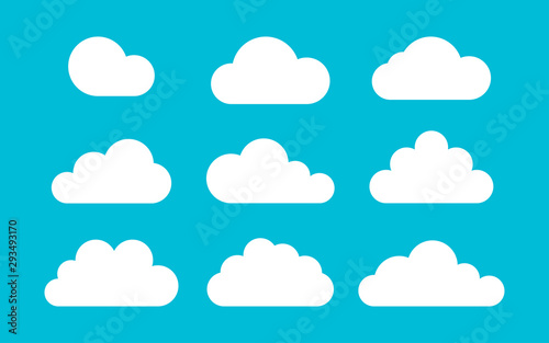 set of clouds on a blue background in flat style, vector