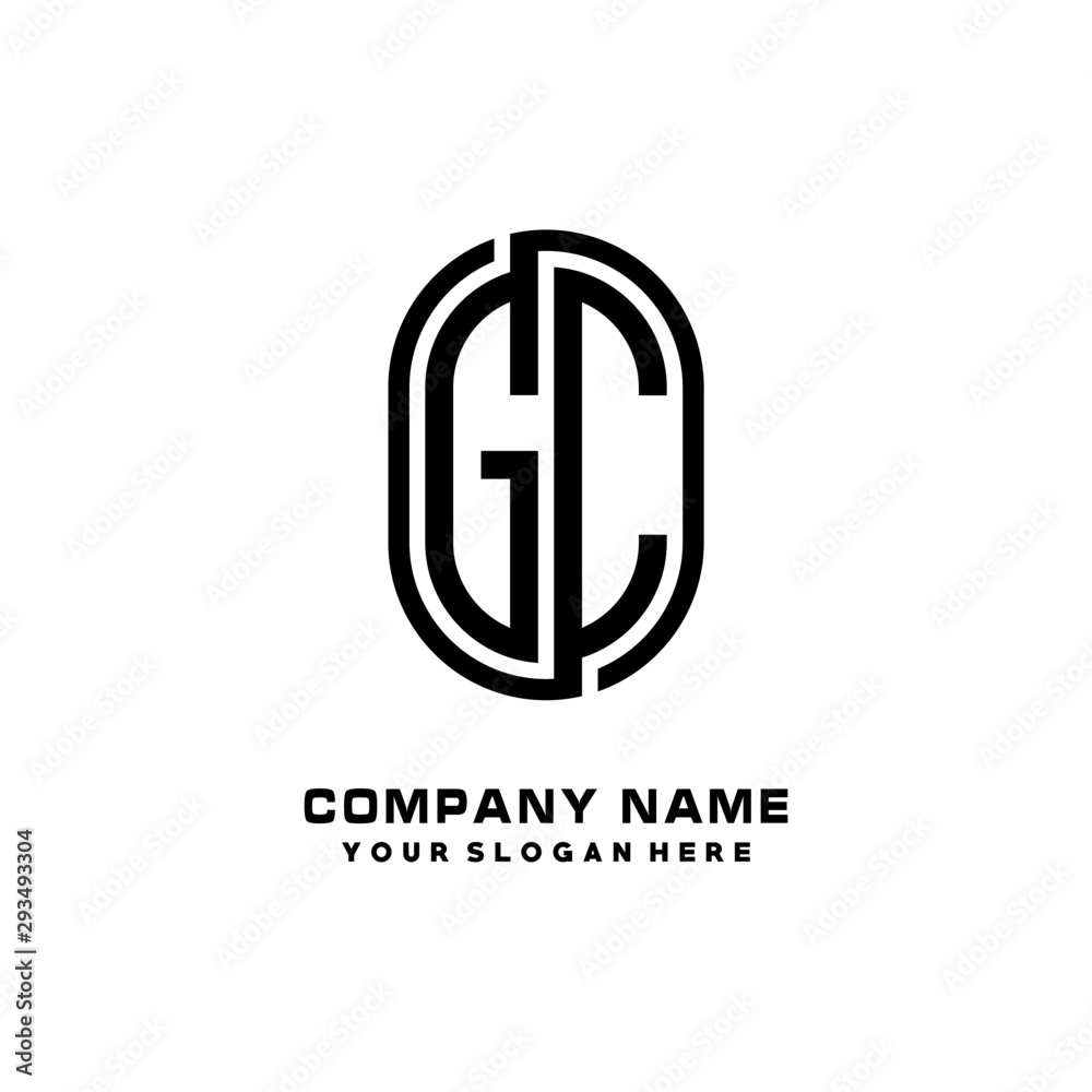 Initial Letter GC Linked Rounded Design Logo, Black color. feminine outline logo design Initial Letter GC Linked Rounded Design Logo, Black color. feminine outline logo design
