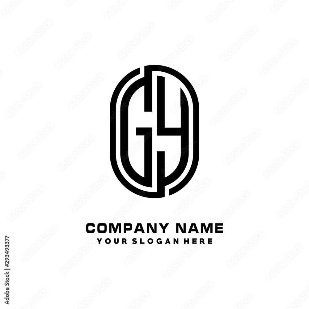 Initial Letter GY Linked Rounded Design Logo, Black color. feminine outline logo design