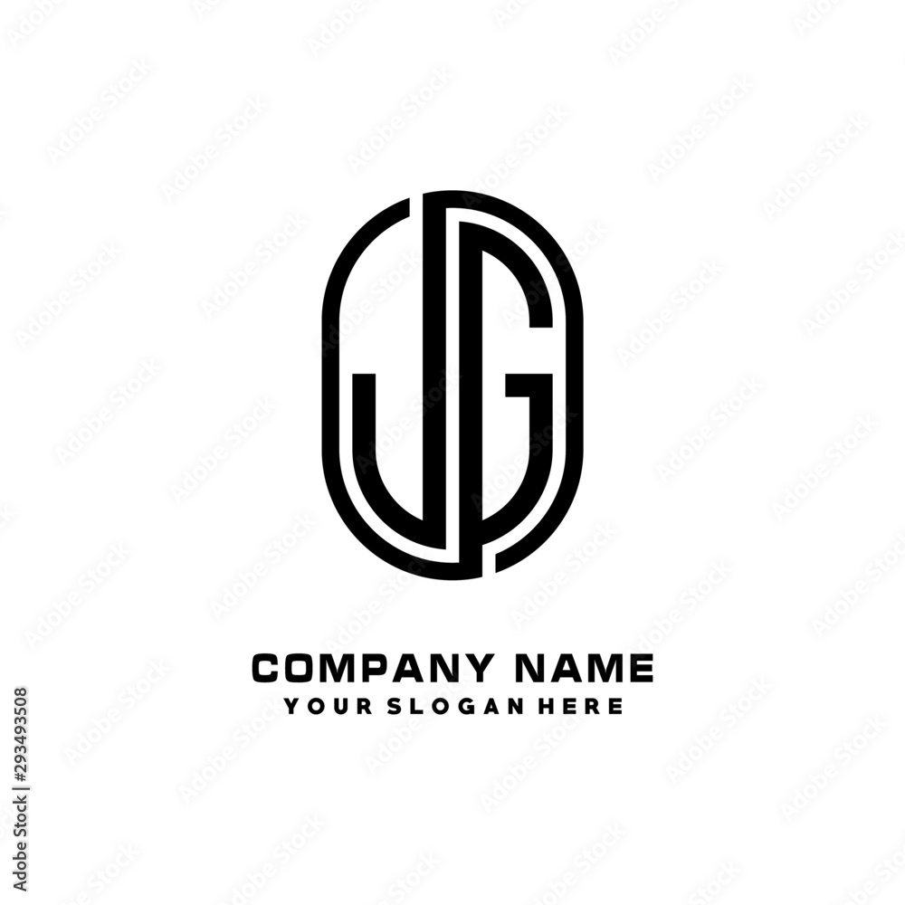 Initial Letter JG Linked Rounded Design Logo, Black color. feminine outline logo design Initial Letter JG Linked Rounded Design Logo, Black color. feminine outline logo design