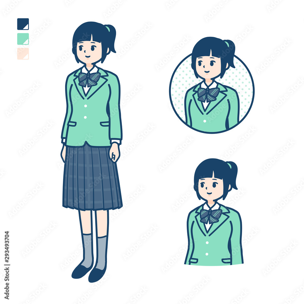 simple school girl Green Blazer_Face sideway simple school girl Green Blazer_Face sideway
