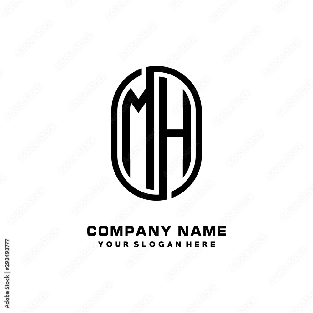 Initial Letter MH Linked Rounded Design Logo, Black color. feminine outline logo design Initial Letter MH Linked Rounded Design Logo, Black color. feminine outline logo design