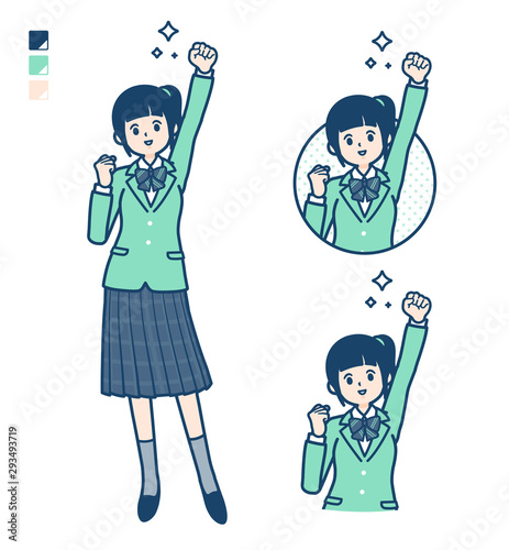 simple school girl Green Blazer_guts pose