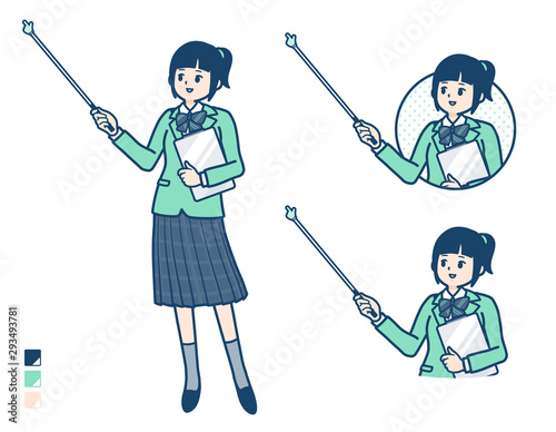 simple school girl Green Blazer_pointing stick A