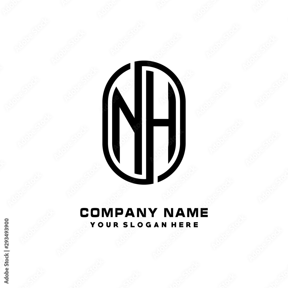 Initial Letter NH Linked Rounded Design Logo, Black color. feminine outline logo design Initial Letter NH Linked Rounded Design Logo, Black color. feminine outline logo design