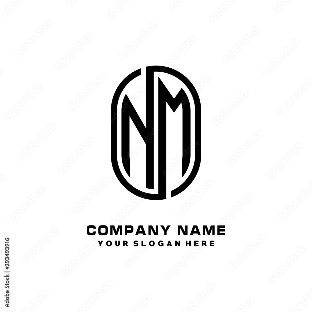 Initial Letter NM Linked Rounded Design Logo, Black color. feminine outline logo design Initial Letter NM Linked Rounded Design Logo, Black color. feminine outline logo design