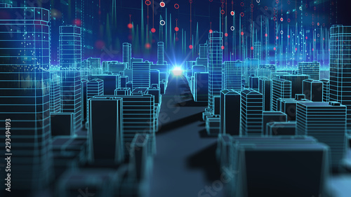 smart city and  Digital landscape in  cyber world.3d illustration
