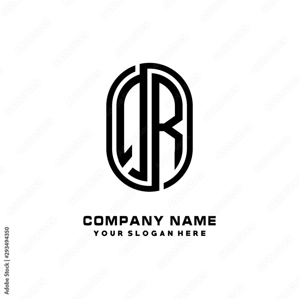Initial Letter QR Linked Rounded Design Logo, Black color. feminine outline logo design Initial Letter QR Linked Rounded Design Logo, Black color. feminine outline logo design