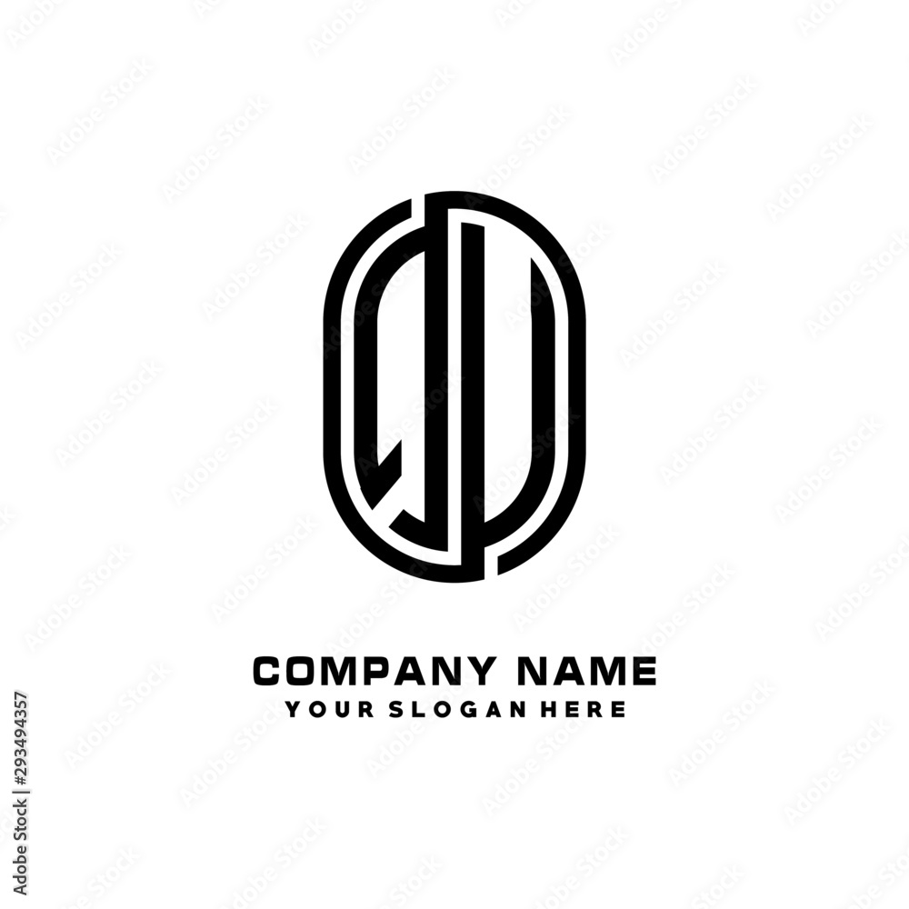 Initial Letter QU Linked Rounded Design Logo, Black color. feminine outline logo design Initial Letter QU Linked Rounded Design Logo, Black color. feminine outline logo design