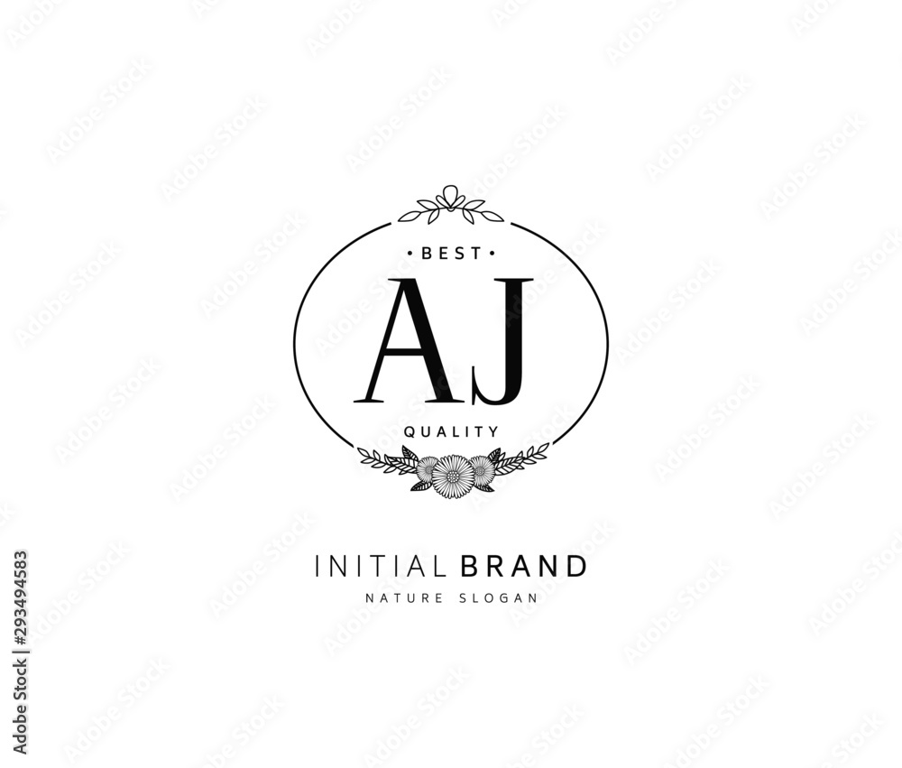  A J AJ Beauty vector initial logo, handwriting logo of initial signature, wedding, fashion, jewerly, boutique, floral and botanical with creative template for any company or business.