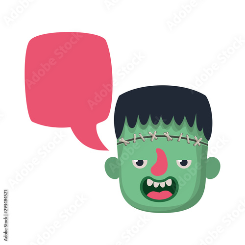 cute little boy head with frankenstein costume talking photo