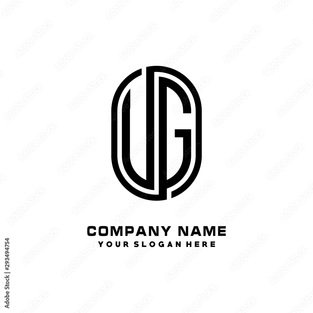 Initial Letter UG Linked Rounded Design Logo, Black color. feminine outline logo design Initial Letter UG Linked Rounded Design Logo, Black color. feminine outline logo design