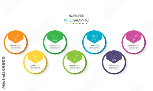 Business infographic element with 7 options, steps, number. Vector Template Design