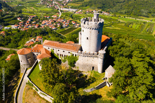 Aerial view of Branik Castle, Slovenia