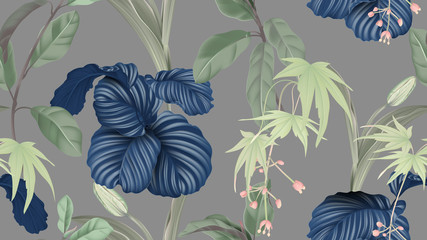 Fotobehang Grijs patronen Vintage bladeren en bloemen pastel  © momosama