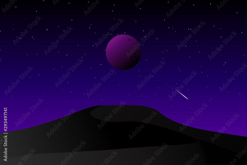 Dark desert galaxy background and starry night sky landscape