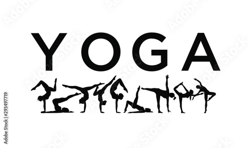set women yoga icon logo pose template