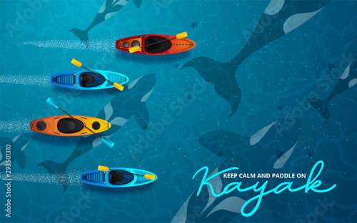  kayak vector illustration, kayaking water sport. Vector illustration