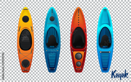 kayak from plastic for fishing and tourism vector illustration isolated on transparent background. Vector illustration