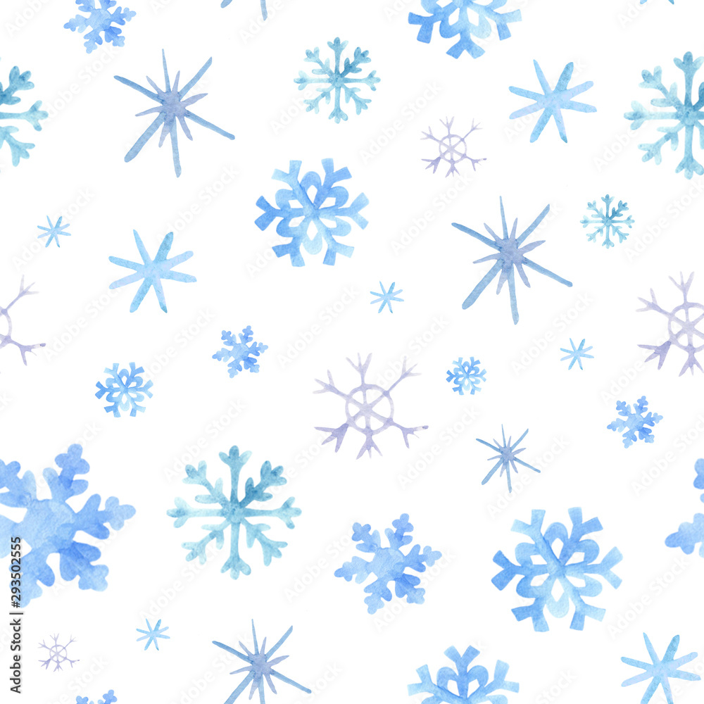 Watercolor seamless winter pattern snowflakes