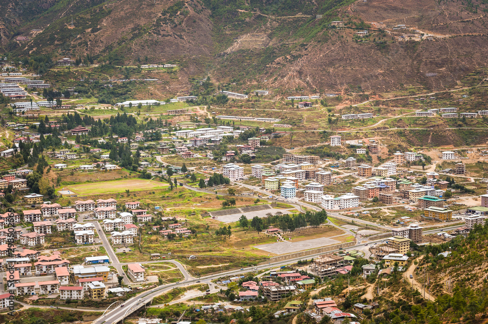 Aerial view of Thimphu city in Bhutan