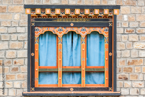 Unique architecture details of Bhutanese building