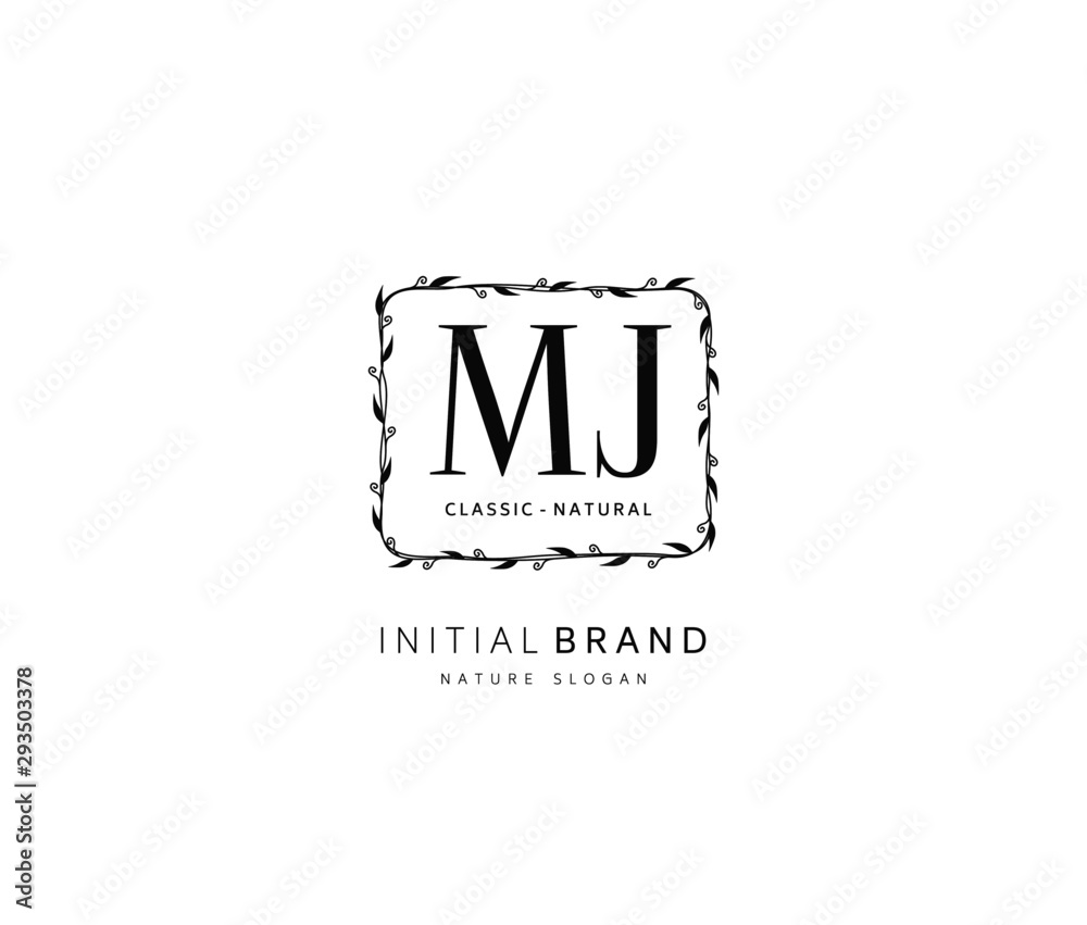 M J MJ Beauty vector initial logo, handwriting logo of initial signature, wedding, fashion, jewerly, boutique, floral and botanical with creative template for any company or business.