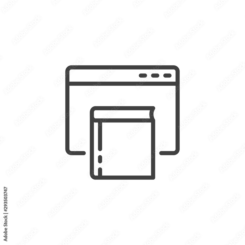 Bookstore website line icon. E-learning linear style sign for mobile concept and web design. Web page with book outline vector icon. Symbol, logo illustration. Vector graphics Bookstore website line icon. E-learning linear style sign for mobile concept and web design. Web page with book outline vector icon. Symbol, logo illustration. Vector graphics