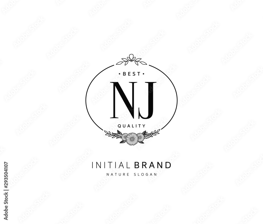 N J NJ Beauty vector initial logo, handwriting logo of initial signature, wedding, fashion, jewerly, boutique, floral and botanical with creative template for any company or business.