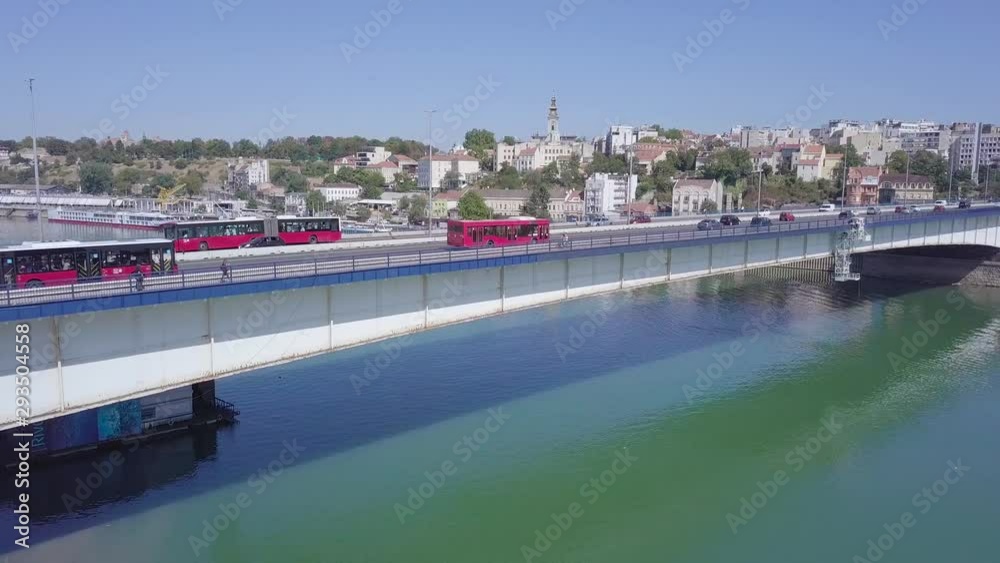 Beautiful 4k aerial shot of Belgrade downtown and Branko bridge on Sava river Beautiful 4k aerial shot of Belgrade downtown and Branko bridge on Sava river