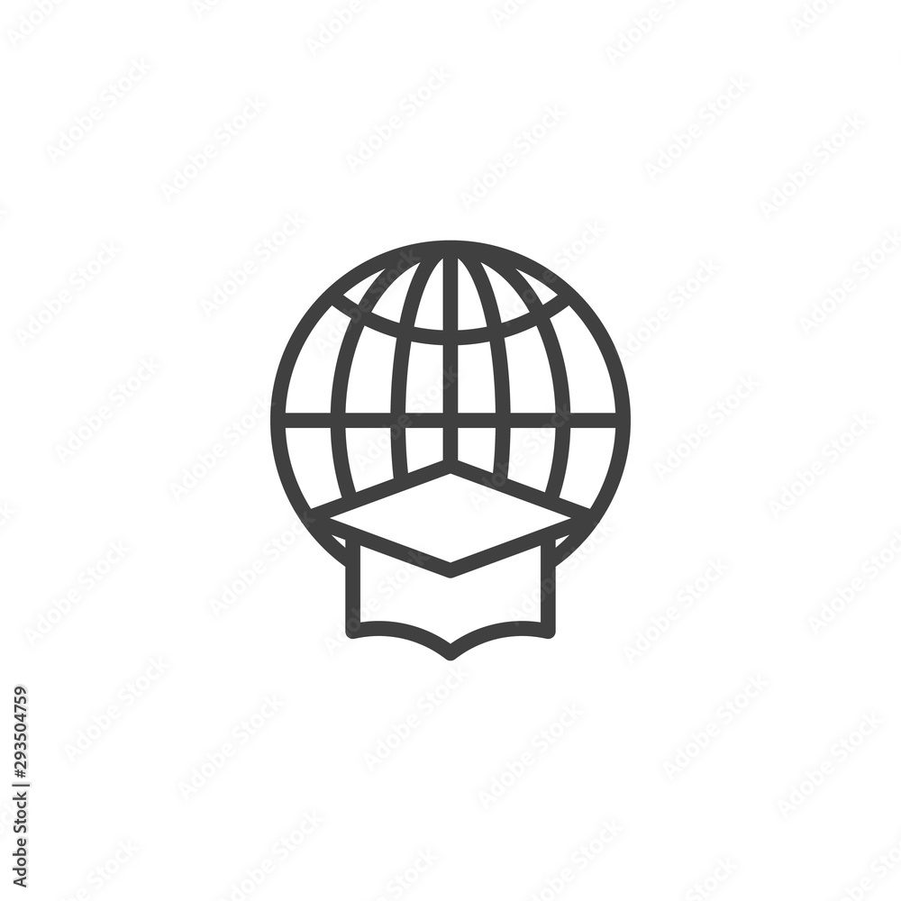 World Education line icon. linear style sign for mobile concept and web design. Globe with Graduation cap outline vector icon. Symbol, logo illustration. Vector graphics World Education line icon. linear style sign for mobile concept and web design. Globe with Graduation cap outline vector icon. Symbol, logo illustration. Vector graphics