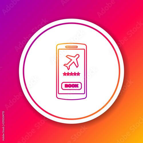 Color line Smartphone with electronic boarding pass airline ticket icon isolated on color background. Passenger plane mobile ticket for web and app. Circle white button. Vector Illustration