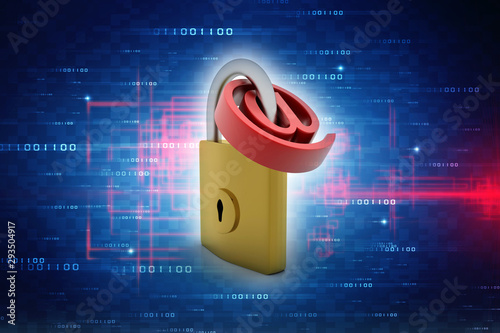 3d rendering E-mail symbol with lock. Internet security concept
