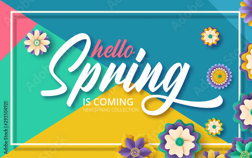 Spring banner with paper flowers for online shopping, advertising actions, magazines and websites. Vector illustration