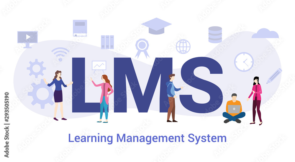 lms learning management system concept with big word or text and team people with modern flat style - vector