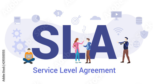 sla service level agreement concept with big word or text and team people with modern flat style - vector photo