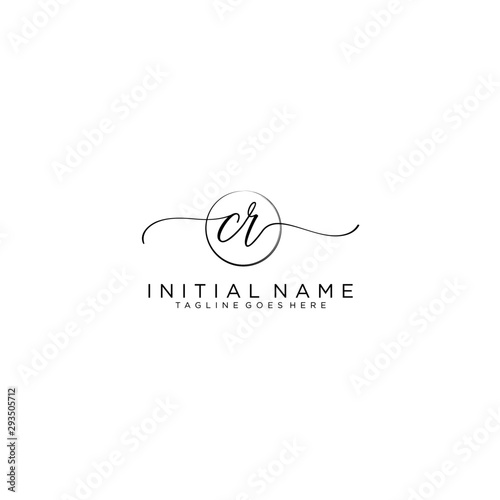 CR Initial handwriting logo with circle template vector.