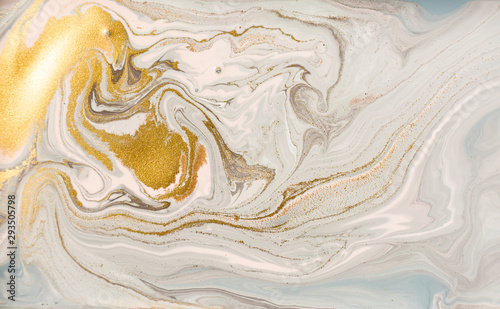 Pastel marble pattern with golden glitter. Abstract liquid background