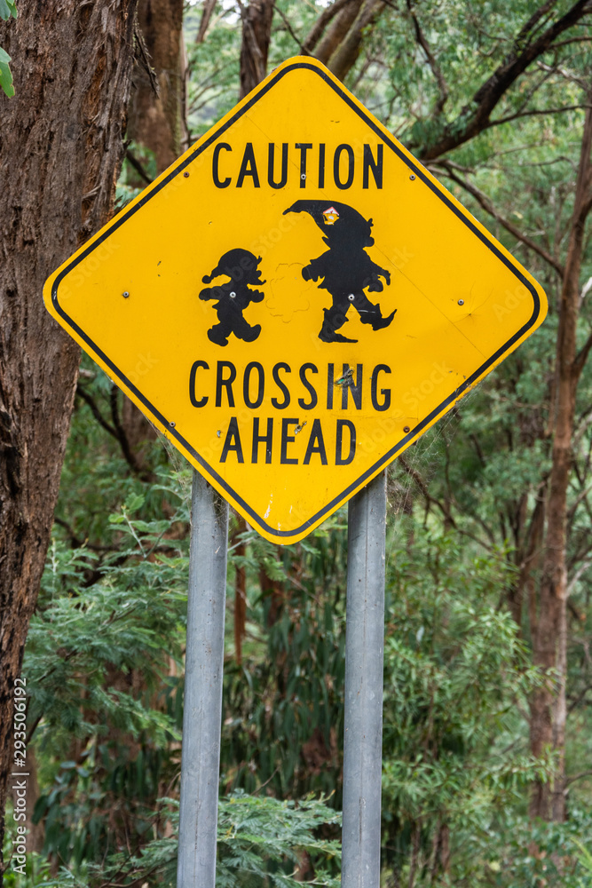 ‘Caution. Gnome Crossing Ahead’ road sign in Australia.