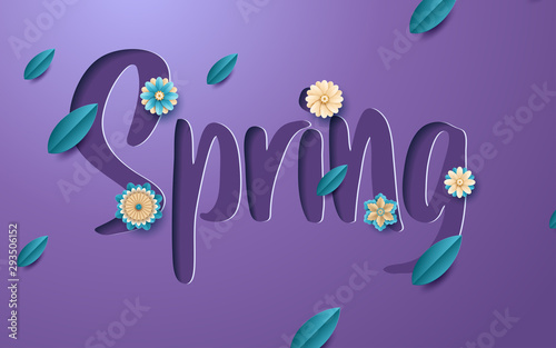 Spring banner with paper flowers for online shopping, advertising actions, magazines and websites. Vector illustration