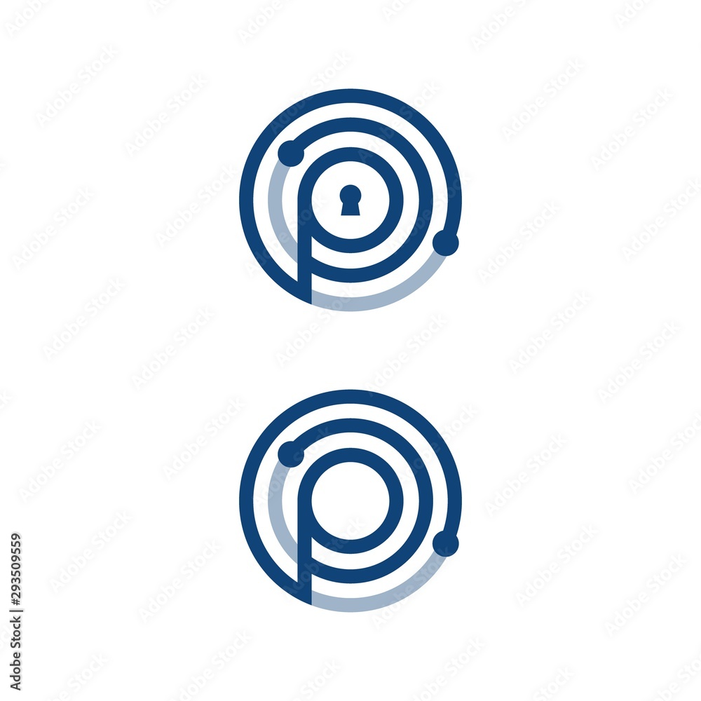 Creative, technology security cloud vector app with letter P on the middle Creative, technology security cloud vector app with letter P on the middle