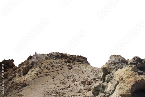 Rock mountain slope foreground close-up isolated on white background. Element for matte painting, copy space.