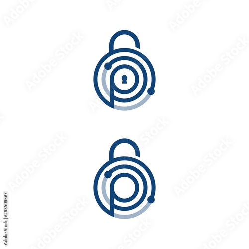 Creative, graphic design shaped padlock for security cloud vector app with letter p on the middle