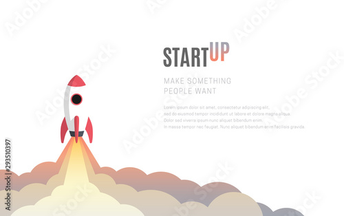 Flat design business startup launch concept, rocket icon. Vector illustration.