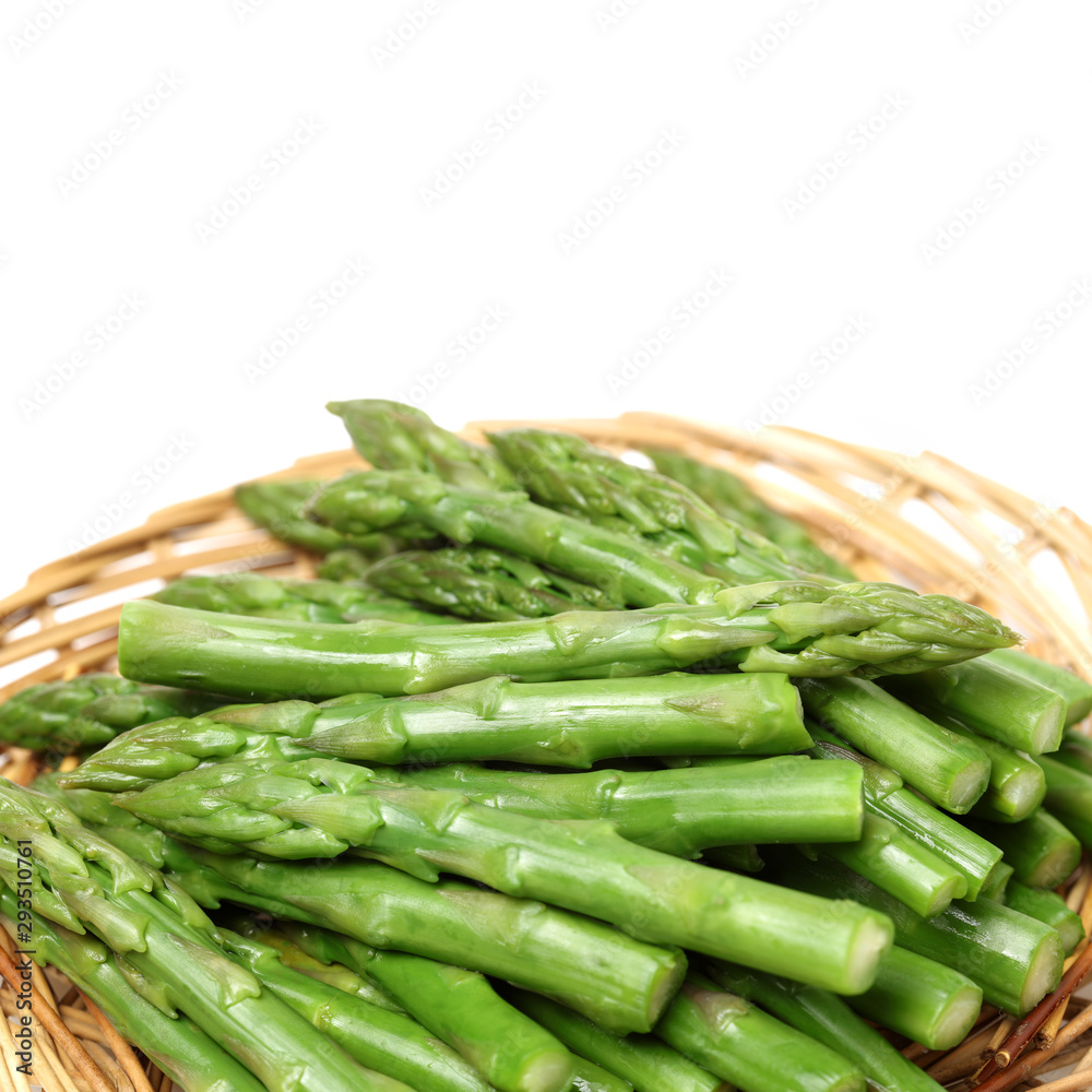 Effective Boiled asparagus on white background Effective Boiled asparagus on white background